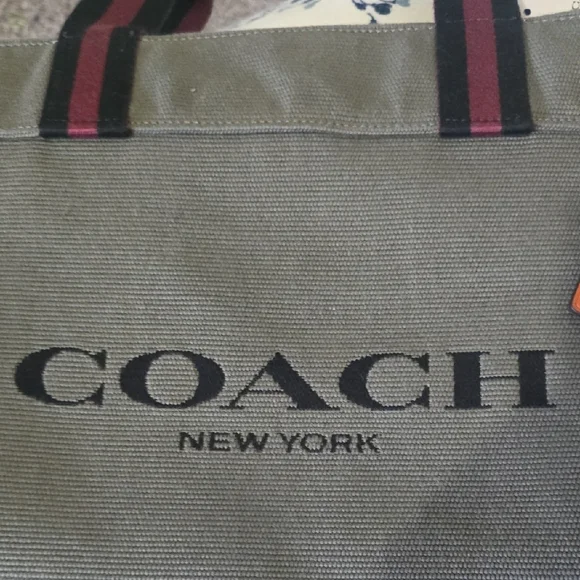 Coach Gray and Black Men's Messenger Bag with Burgundy Accents